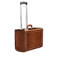 Maxwell Scott - Personalized Mens Luxury Leather Rolling Wheeled Pilot Briefcase/Catalog Case and Combination Lock - The VareseW - Chestnut Tan