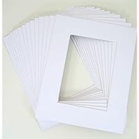 Pack of 25 8x10 WHITE Picture Mats Mattes with White Core Bevel Cut for 5x7 Photo + Backing + Bags
