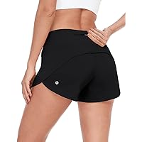 HeyNuts Focus Running Shorts for Women, Mid Waisted Athletic Shorts with Liner Workout Shorts with Zipper Pocket 4''