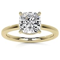 10K Solid Yellow Gold Handmade Engagement Ring 1.00 CT Cushion Cut Moissanite Diamond Solitaire Wedding/Bridal Ring for Women/Her, Daily Wear Ring Gifts for Wife