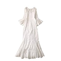 Summer White Mermaid Lace Wedding Party Dresses for Women Elegant Flare Sleeve Long Maxi Dresses Evening Robe