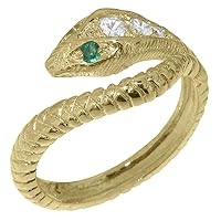 LBG 18k Yellow Gold Natural Diamond Emerald Womens Band Ring - Sizes 4 to 12 Available