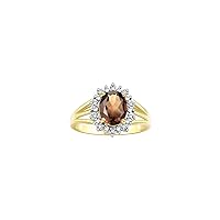14K Yellow Gold Ring: Princess Diana Inspired 9X7MM Gemstone and Dazzling Halo of Diamonds - Exquisite Jewelry for Women in Sizes 5-11