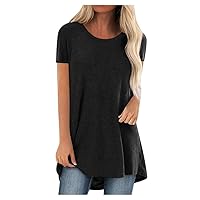 Plus Size Tunic Tops for Women Casual Long Shirts Solid Short Sleeve Loose Swing Blouses Soft Longline Tshirt Top