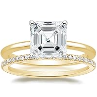 Moissanite Engagement Ring Set, 5 CT Asscher Cut, Sterling Silver, Eternity Band