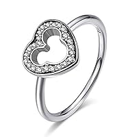 Round Cut Cubic Zirconia Heart Disney Mickey Mouse Ring in 14k White Gold Finish 925 Sterling Silver