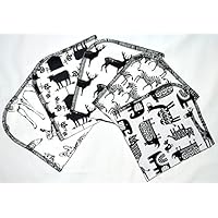 1 Ply Printed Flannel 12x12 Inches Set of 5 Wipes Black and White Animals