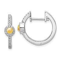 14k White Gold Diamond and Cabachon Citrine Earrings Measures 16x17mm Wide 5mm Thick Jewelry for Women