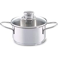 Fissler 008-126-14-000 Two-Handled Pot, Snacky, Casserole, Silver, 5.5 inches (14 cm), Glass Lid, Stainless Steel, Heat Resistant, Induction Compatible, Authentic Japanese Product