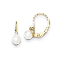 14k Yellow Gold 5mm Freshwater Cultured Pearl Diamond Leverback Earrings Measures 15x5mm Wide Jewelry for Women