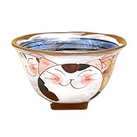 有田焼やきもの市場 Japanese Rice Bowl 4.5 inches in Diameter Ceramic Pottery Made in Japan Arita Imari ware Nakayoshi neko Cats Blue