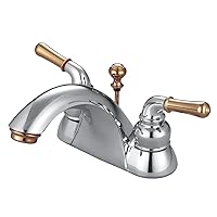 Kingston Brass KB2624 Naples 4-Inch Centerset Lavatory Faucet, Polished Chrome and Polished Brass