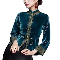 Cheongsam Women' Plus Size Coats Autumn Fabric Splicing Traditional Chinese Style Qipao Shirts Jackets Woman
