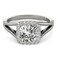 Moissanite Solitaire Engagement Ring, 1.0 Ct Cushion Cut, White Gold Ring Promise Gift for Her