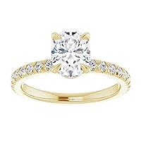 10K Solid Yellow Gold Handmade Engagement Rings 2.25 CT Oval Cut Moissanite Diamond Solitaire Wedding/Bridal Ring Set for Woman/Her Propose Ring, Perfact for Gift Or As You Want