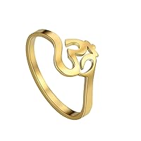 Lotus Flower Om Ohm Aum Symbol Ring Yoga Adjustable Open Rings Promise Rings Flower of Life Filigree Band Finger Ring Jewelry Gifts for Women Men