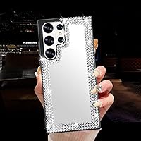 Compatible with Galaxy S24 Ultra Mirror Case Makeup Cute for Women Girls Bling Glitter Diamond Rhinestone Cover Luxury Fashion Protection Shockproof Case