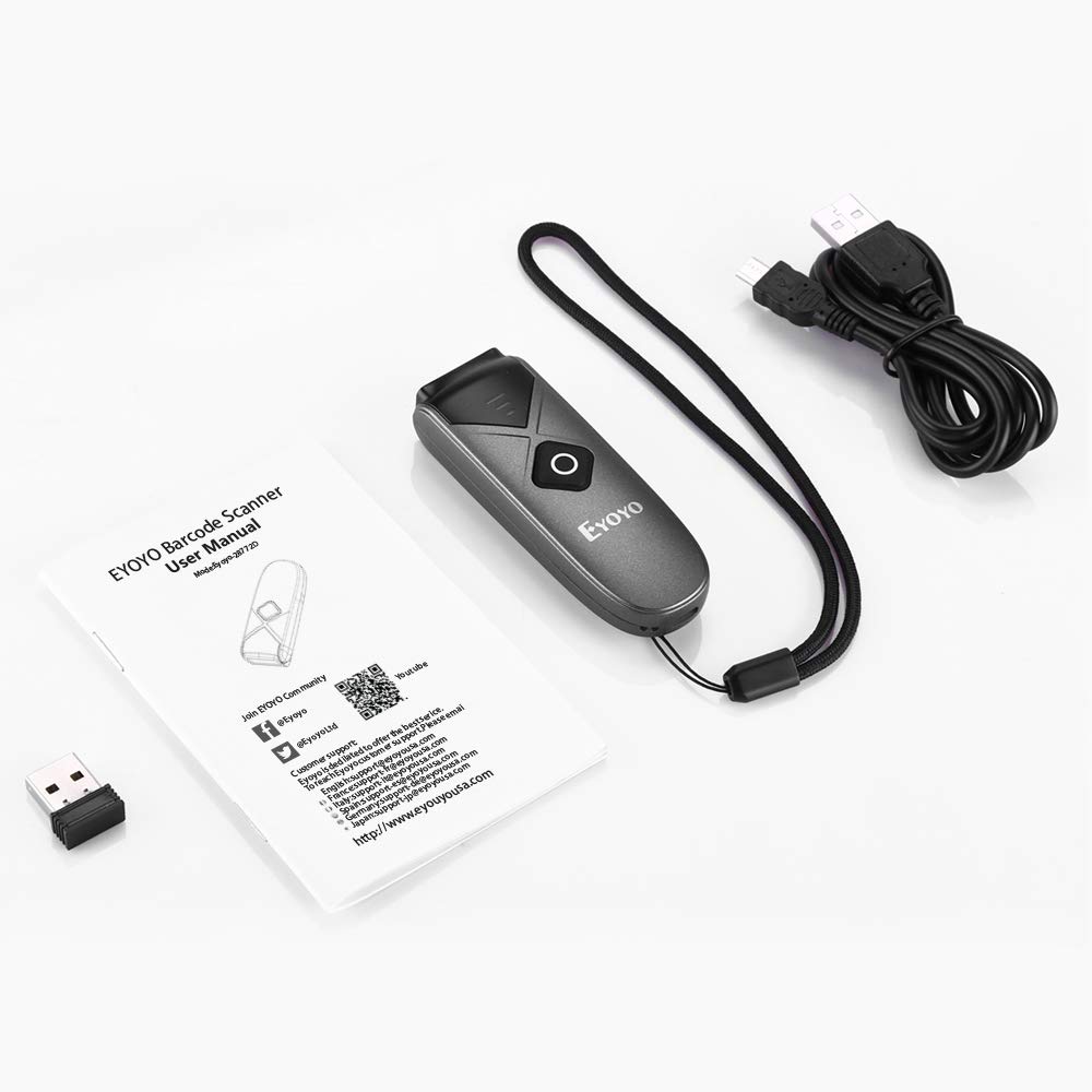 Eyoyo Bluetooth 2D&1D Barcode Scanner, Portable Wireless Mini Barcode Reader with 2.4G Wireless/Bluetooth/USB Wired Connection QR Code Scanner Compatible with Pad, Phone, Android, Tablet PC
