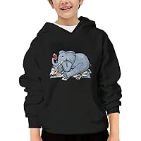 Unisex Youth Hooded Sweatshirt Reading Elephant Cute Kids Hoodies Pullover for Teens
