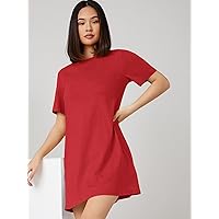 Summer Dresses for Women 2022 Solid Tee Dress Dresses for Women (Color : Red, Size : Small)