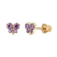 Earrings For Girls, 18k Gold Plated Butterfly Hypoallergenic Earrings for Girls, Stud Screw On Safety Backs, Stainless Steel Ultra Sensitive Ears Post For Kids, Toddlers, Little Girls, Teens