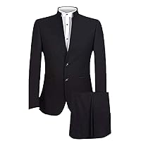 Mens Suit Vintage Style Mandarin Collar Slim Fit Groomsmen Formal Business Wedding Tuxedo 2 Piece（Jacket+Pant）