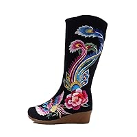 Women and Ladies Embroidery Knee Boots Wedge Heel Boot Shoes