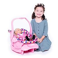 Joovy Toy Car Seat Baby Doll Carrier Featuring Crash-Tested Latch System for Safety, Machine-Washable Cover for Easy Cleaning, and Five-Point Harness - Fits Dolls 12” to 22”, Pink