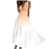 Lenago Womens Summer Dresses, 2024 Spring Sleeveless Loose Elegant V Neck Maxi Dress, Floral Print Swing Pleated Sundresses