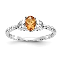 10k White Gold Polished Open back Citrine Diamond Ring Size 7.00 Jewelry for Women
