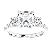 14K Solid White Gold Handmade Engagement Rings 2 CT Asscher Cut Moissanite Diamond Solitaire Wedding/Bridal Ring for Women/Her Propose Ring Sets