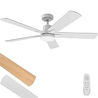 Ceiling Fans with Lights 52-Inch, Remote Control Reversible DC Motors, 3CCT Dimmable Timer Noiseless, White Ceiling Fan for Bedroom Living Room, Indoor&Outdoor ETL Listed