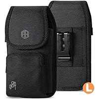 AH Military Grade Case w/Storage Pocket, Compatible w/iPhone 12 Pro Max XR iPhone 8 Plus,7 Plus,6s Plus, OnePlus 6T Rugged Cell Phone Nylon Belt Holster Carrying Bag Fits Phone w/Thick CASE (Large)