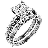 JEWELERYN 4 CT Asscher Cut VVS1 Colorless Moissanite Engagement Ring Set, Wedding/Bridal Ring Set, Sterling Silver Vintage Antique Anniversary Promise Ring Set Gift for Her