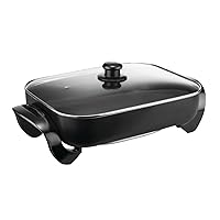 Frying Pan Hotpot Pot Electric Skillet - Easy-Pour Spout, Dishwasher Safe, Easy to Clean,Non-stick Electric Skillet with Glass Vented Lid, Trigger Release Probe, Black