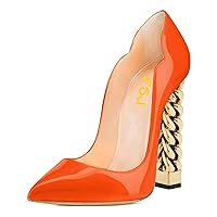 FSJ Women Sexy Gold Chunky Heel Pointed Toe Block High Heel Pumps Slip On Elegant Wedding Party Shoes Size 4-15 US