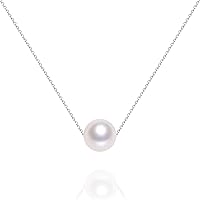 AAAA Single Floating Pearl Necklace Sterling Silver Freshwater Cultured Pearl Pendant Necklace for Women 16