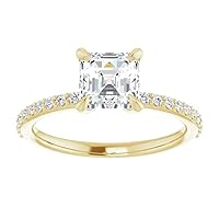 925 Silver,10K/14K/18K Solid Yellow Gold Handmade Engagement Ring 1 CT Asscher Cut Moissanite Diamond Solitaire Wedding/Gorgeous Gifts for/Her Women Ring