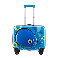 3D Little Whale Cute Children's Luggage Sit and Ride Trolley Case 18-inch Universal Wheel Travel Case for Boys and Girls