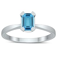 Emerald Shaped 6X4MM Blue Topaz Solitaire Ring in 10K White Gold