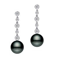 18k White Gold AAAA Quality Black Tahitian Cultured Pearl Diamond Dangle Earrings for Wome - PremiumPearl