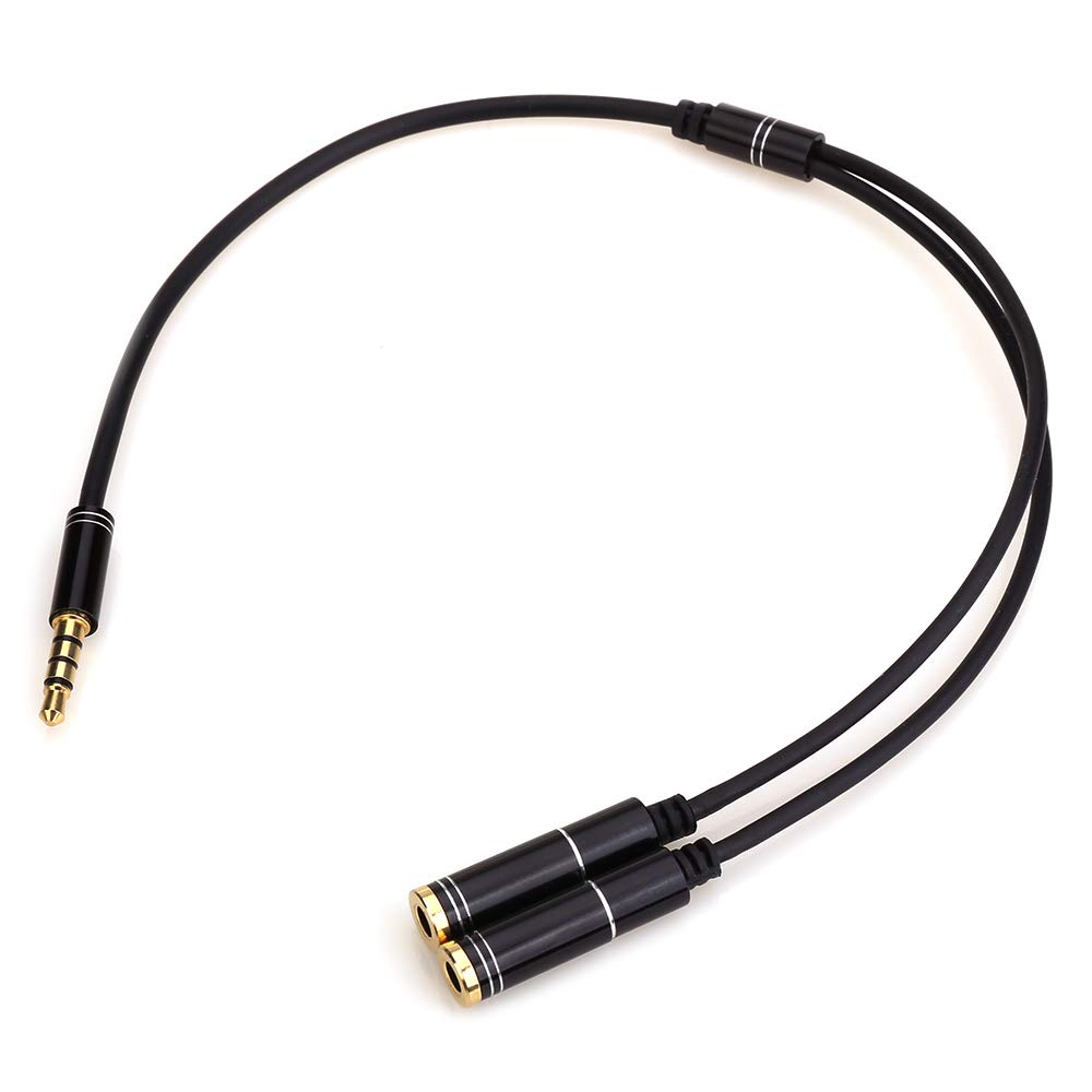 NANYI 3.5mm 4 Pin Male to 2x3.5mm 3 Pin Female Headphone Converter Head Audio Splitter Adapter Cable, (Black-1Feet)