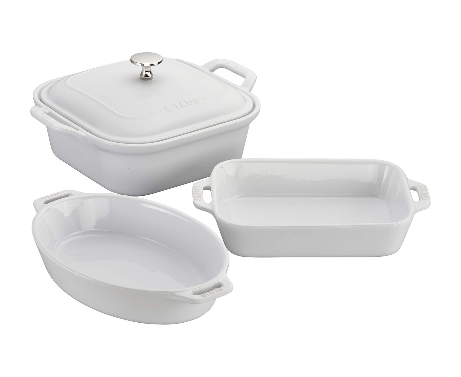 Staub Ceramics 4-pc Baking Pans Set, Casserole Dish with Lid, Brownie Pan, White