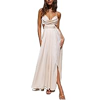 Women Y2k Bodycon Spaghetti Strap Maxi Dress Sexy Low Cut Backless Long Dress Summer Evening Prom High Split Dress