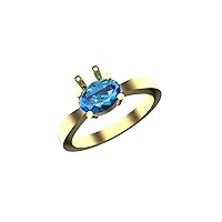 1 Ctw Oval Cut Natural Blue Topaz Ring In 14k Solid Gold For Girls And Women 5x7 MM Topaz