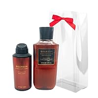 Bath and Body Works,HOLIDAY GIFT SET BOURBON FOR MEN - BODY WASH AND DEODORIZING BODY SPRAY- FULL SIZE (Red/Black)
