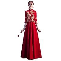 Red Bridal Dress Chinese Wedding Cheongsam Dresses Skirt Female Modern Asian Women Embroidered A-line Formal Gowns Vestido