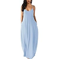 Wolddress Womens 2024 Casual Sleeveless Sundress Plus Size Loose Plain Long Summer Beach Maxi Dress with Pockets S-5X