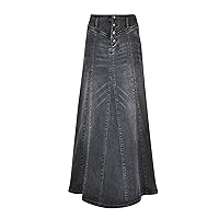 Retro Dress Denim Button Down High Waist Flowy Skirts for Women Summer Long Dress Cute Maxi Skirts Fall Cute Skirts