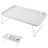 Folding Laptop Table, Lap Desk with Leg Laptop Bed Tray Table Lazy Foldable Laptop Stand Portable Reading/Eating Desk for Sofa Couch Floor Student White